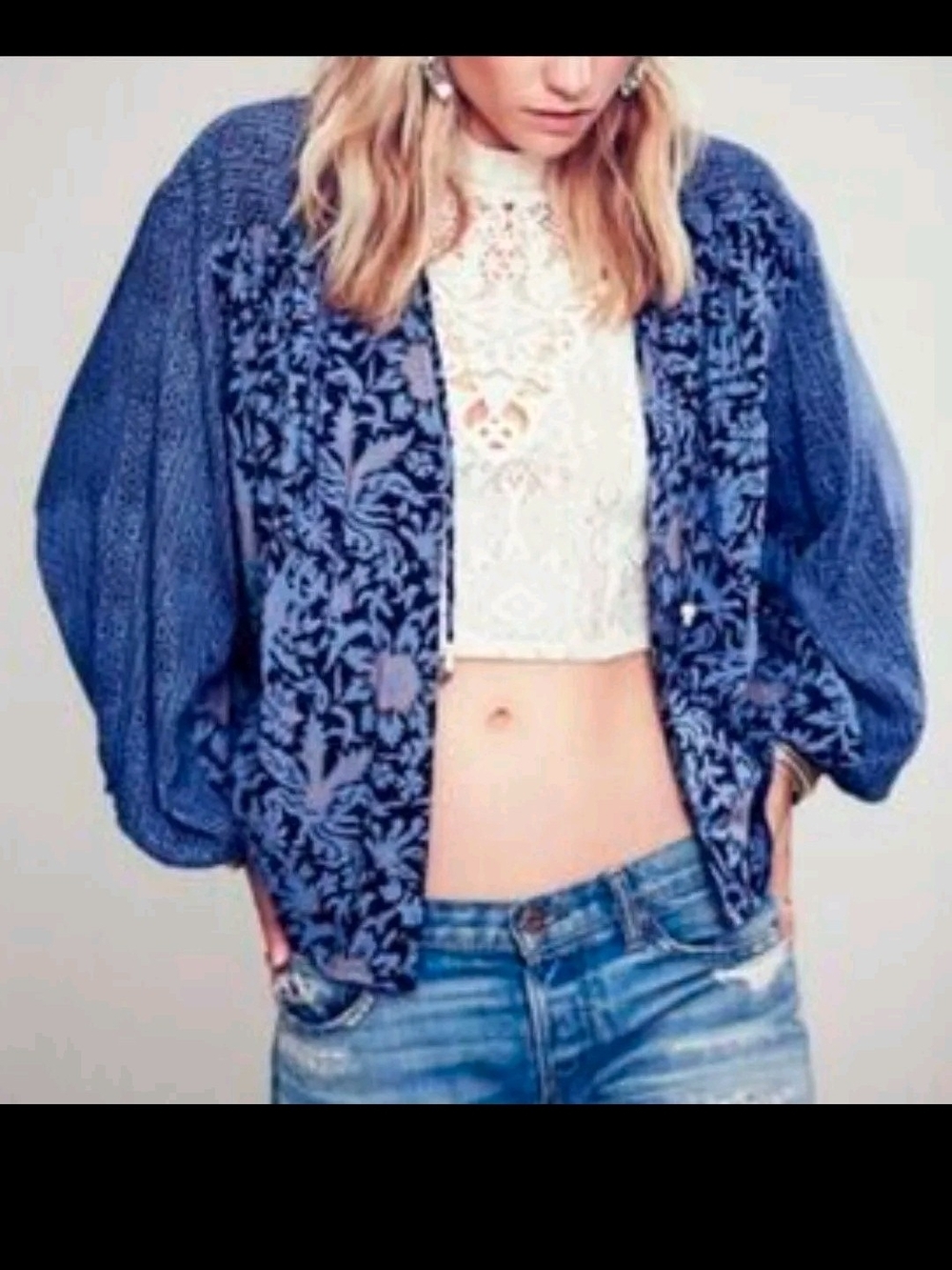 Free People Floral Boho Open Cardigan Top